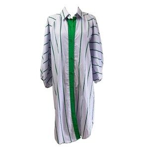 FLICKA Korea Stripe Shirt Dress Green Lavender White Balloon Sleeve Oversized OS